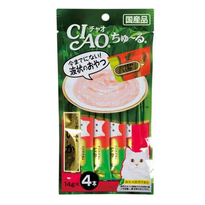 Cemilan Kucing CIAO Liquid Snack Chicken Fillet & Squid 56 gram