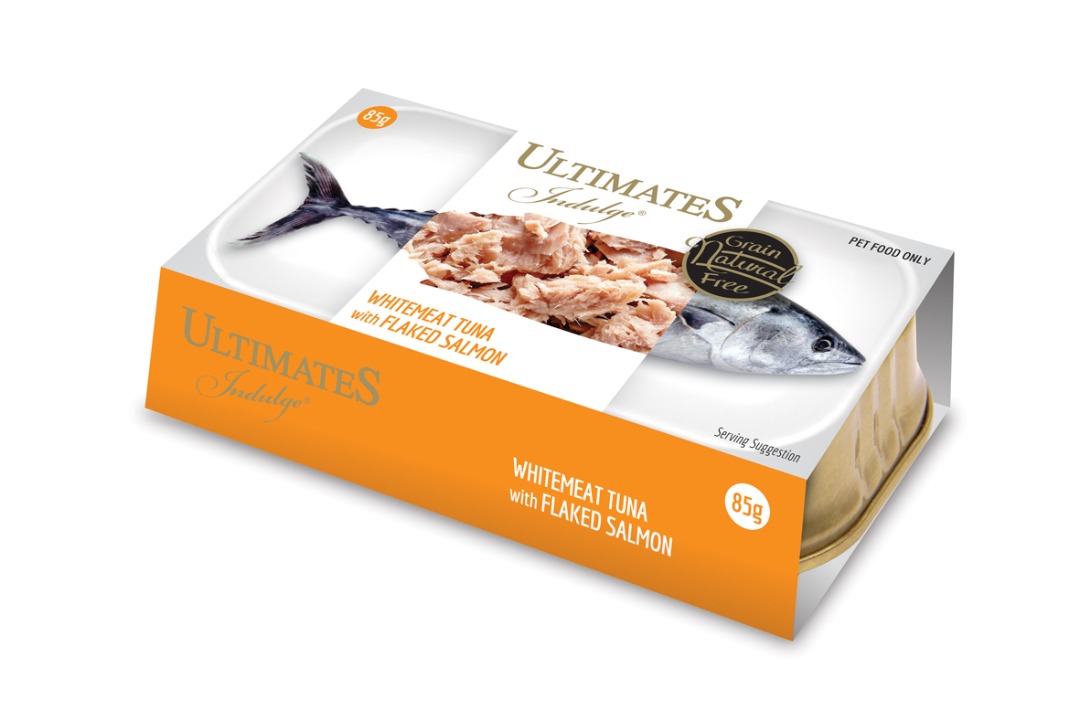 Makanan Kucing Basah Ultimates Whitemeat Tuna with Flaked Salmon 85 gram